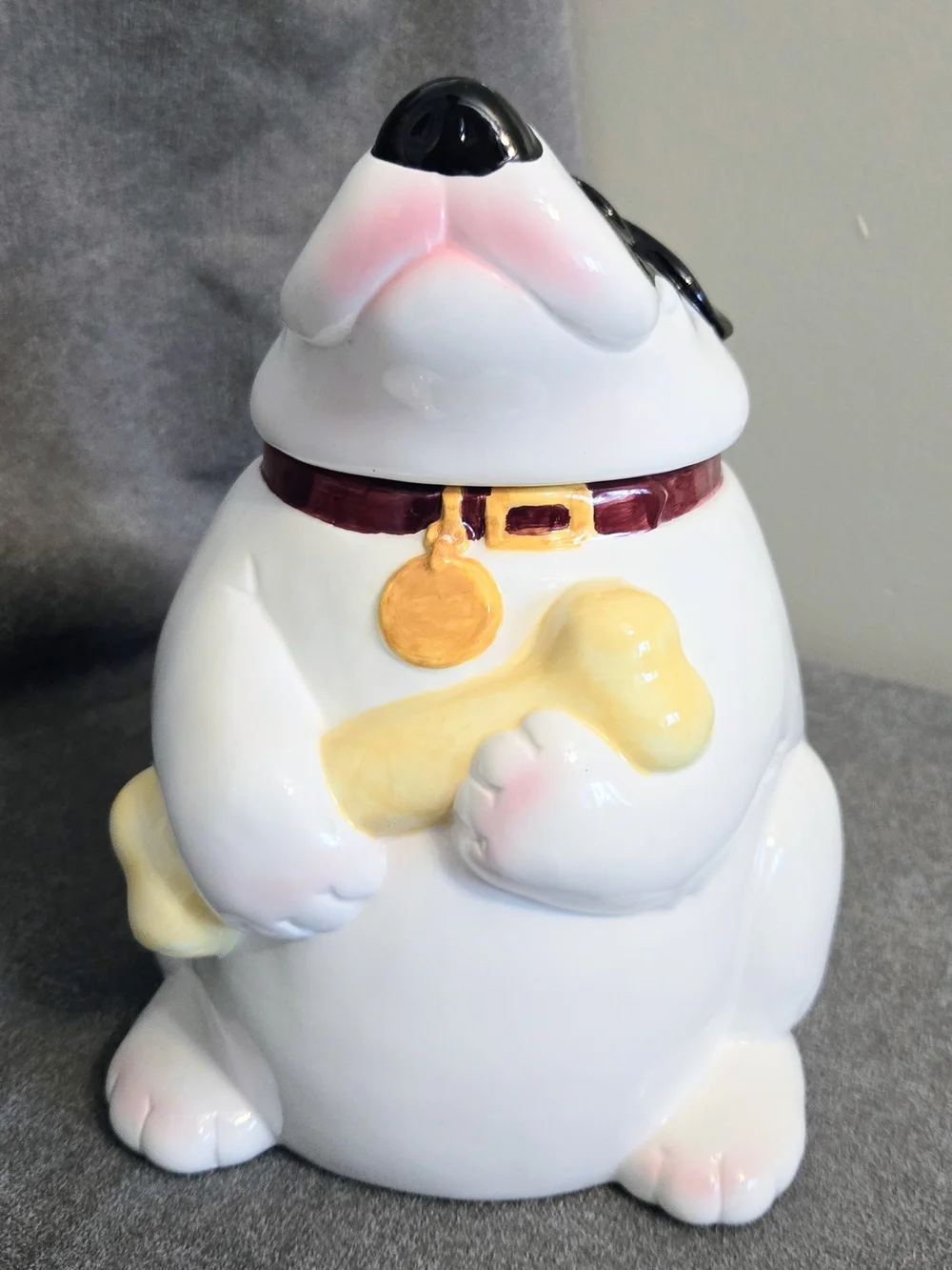 Clay Art Pudgy Dog Cookie Treat Jar Collar Hound Dog Bone Series Kitchen 1991